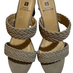 White Mountain Braided Double-Strap Heeled Sandals — Taupe